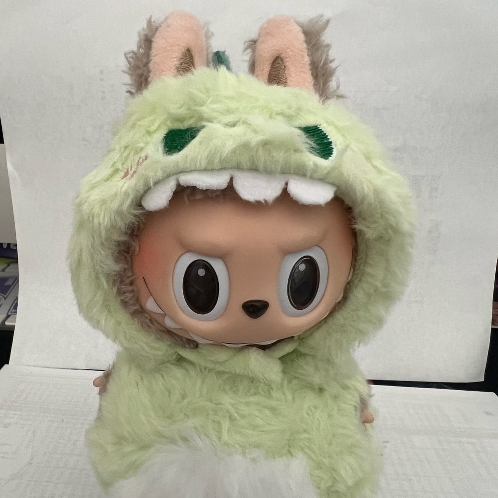 Plush Dinosaur Costume Toy with Green and Cream Fur - Labubu Costume